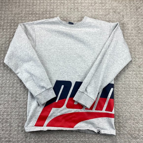 PUMA Sweater Youth Extra Large XL 18-20 YRS Gray Pull Over Sweatshirt Spell Out - Picture 1 of 10